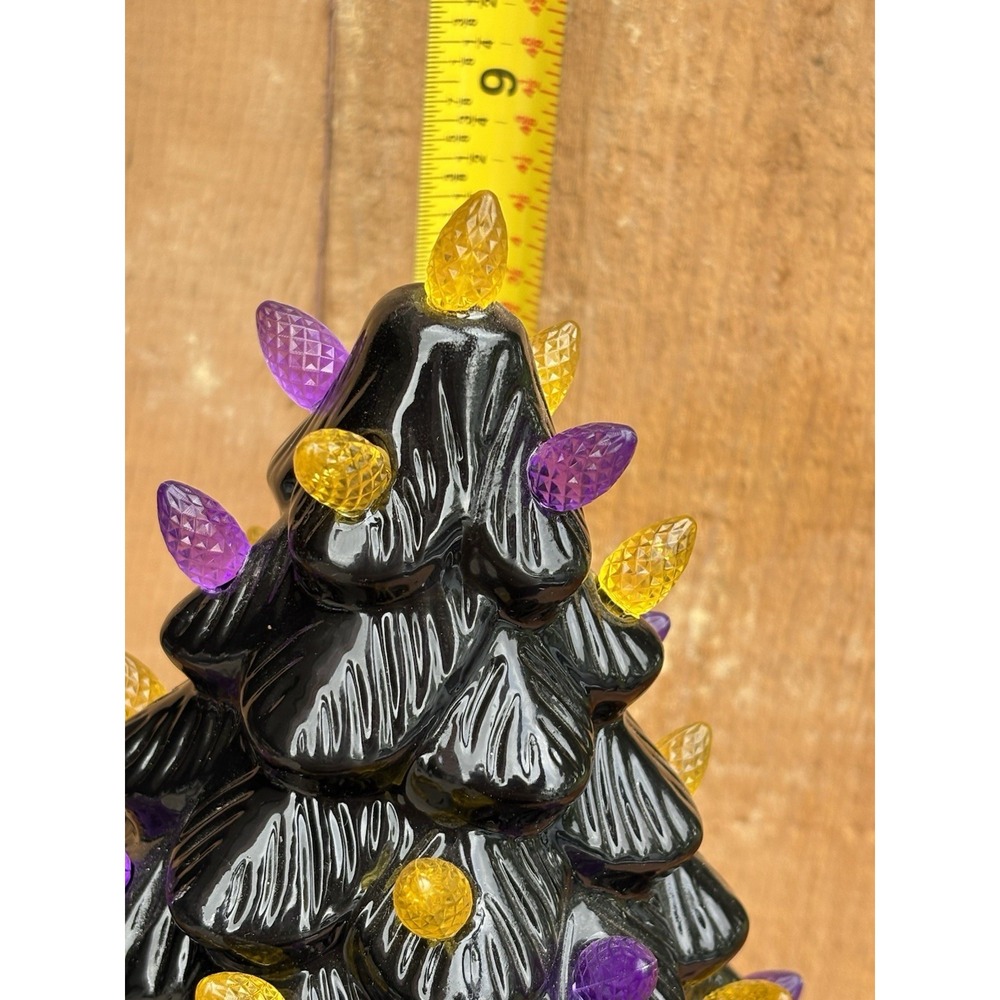 Halloween Light Up Ceramic Tree 8.5" Tall Battery Working Black Purple Orange - Picture 4 of 8